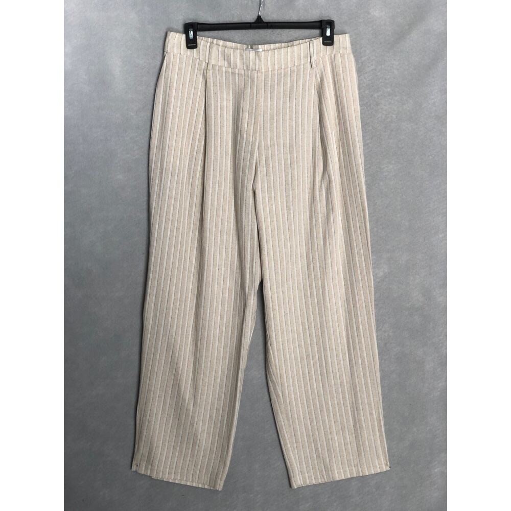 Lucyparis Leland Pinstripe Pants Women's 1X Wide-Leg Fit & Flare Cream NEW